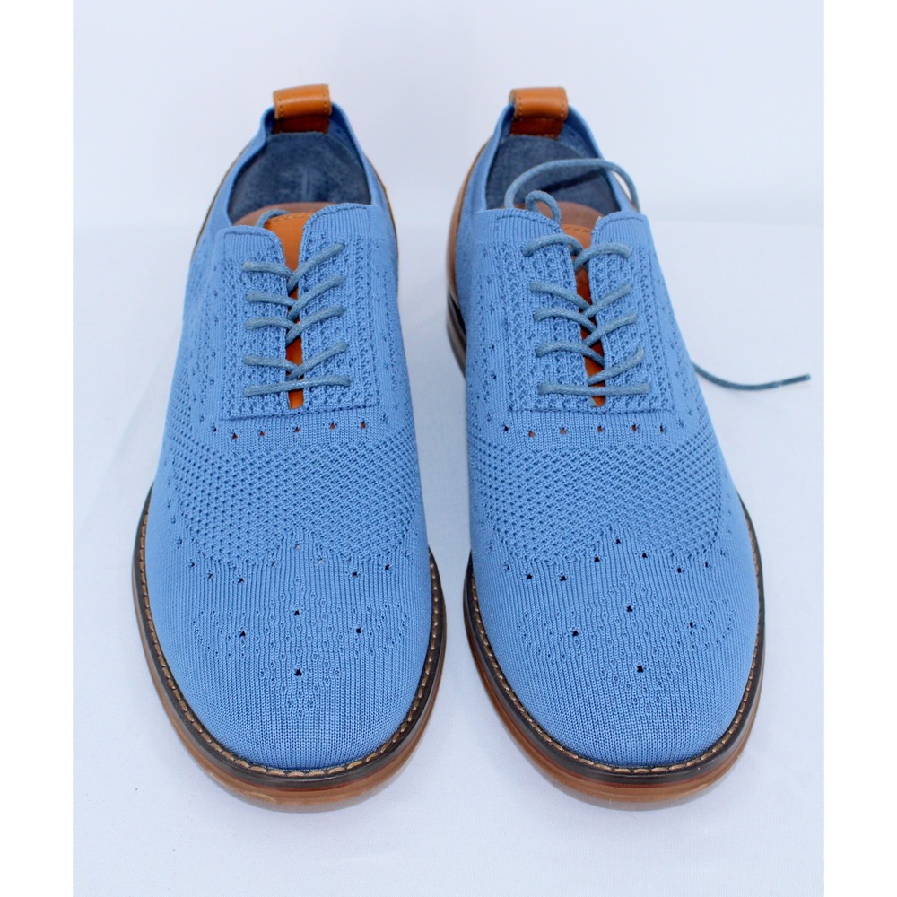 Moretti Gold Label Ashland II Light Blue Knit & Leather Wingtip Oxfords - Picture 2 of 8